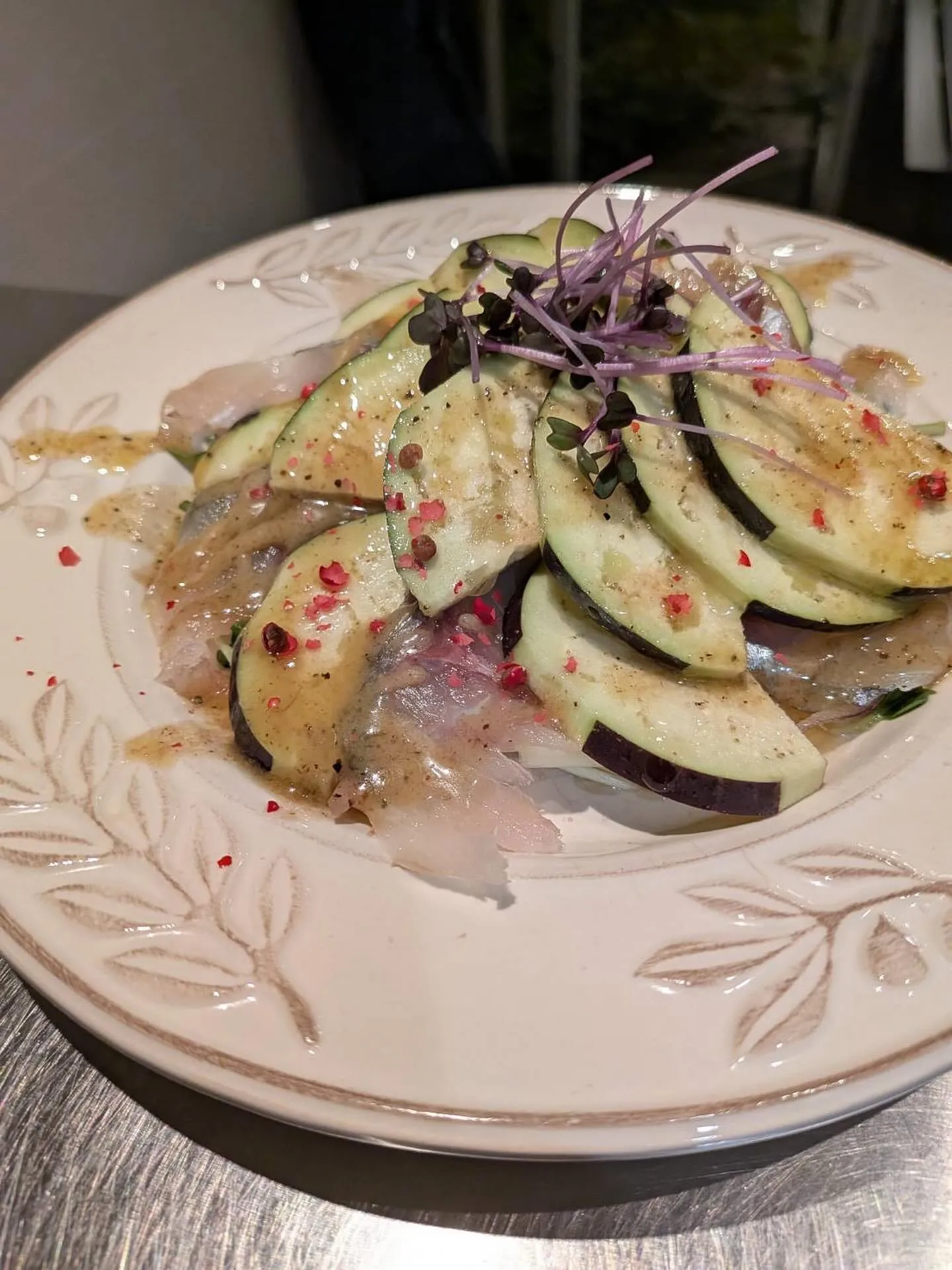 鯵と水茄子のカルパッチョ